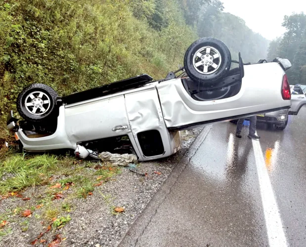 Truck Flips After Hydroplaning